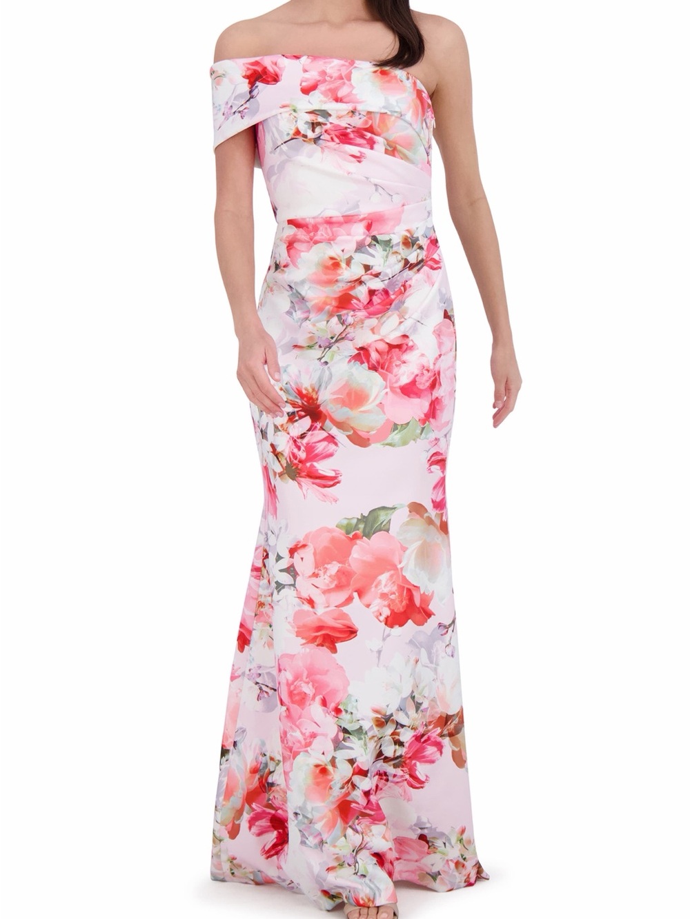 Eliza J Pink Floral Off-Shoulder mermaid gown